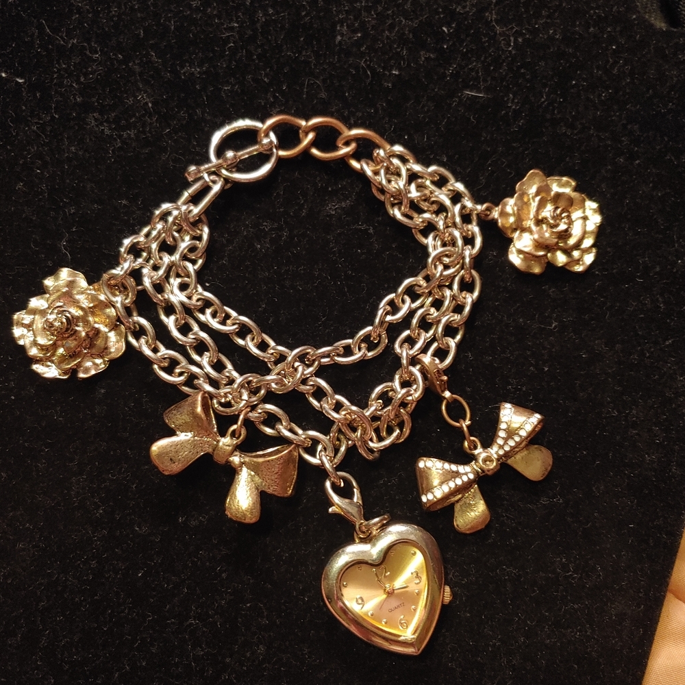 Brass chain charm bracelet